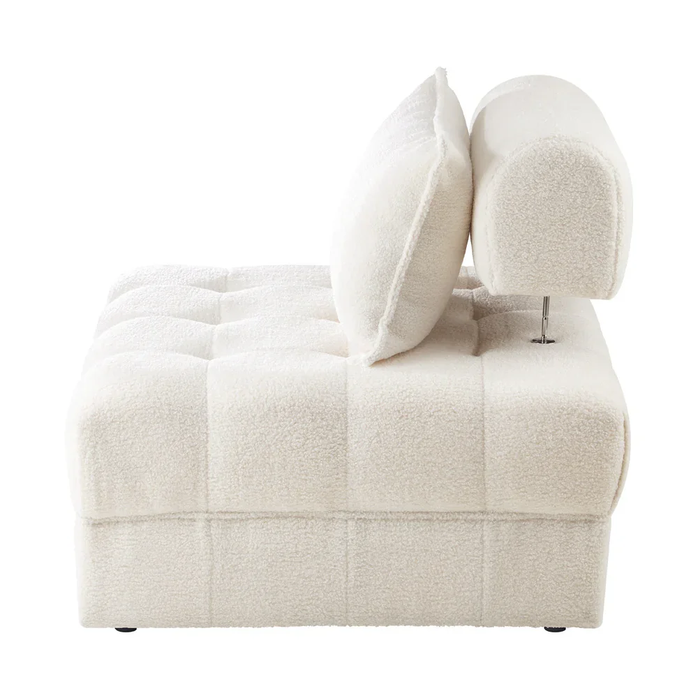 3 Seater Boucle Modular Sofa Lounge Chair Armless White - Image 4
