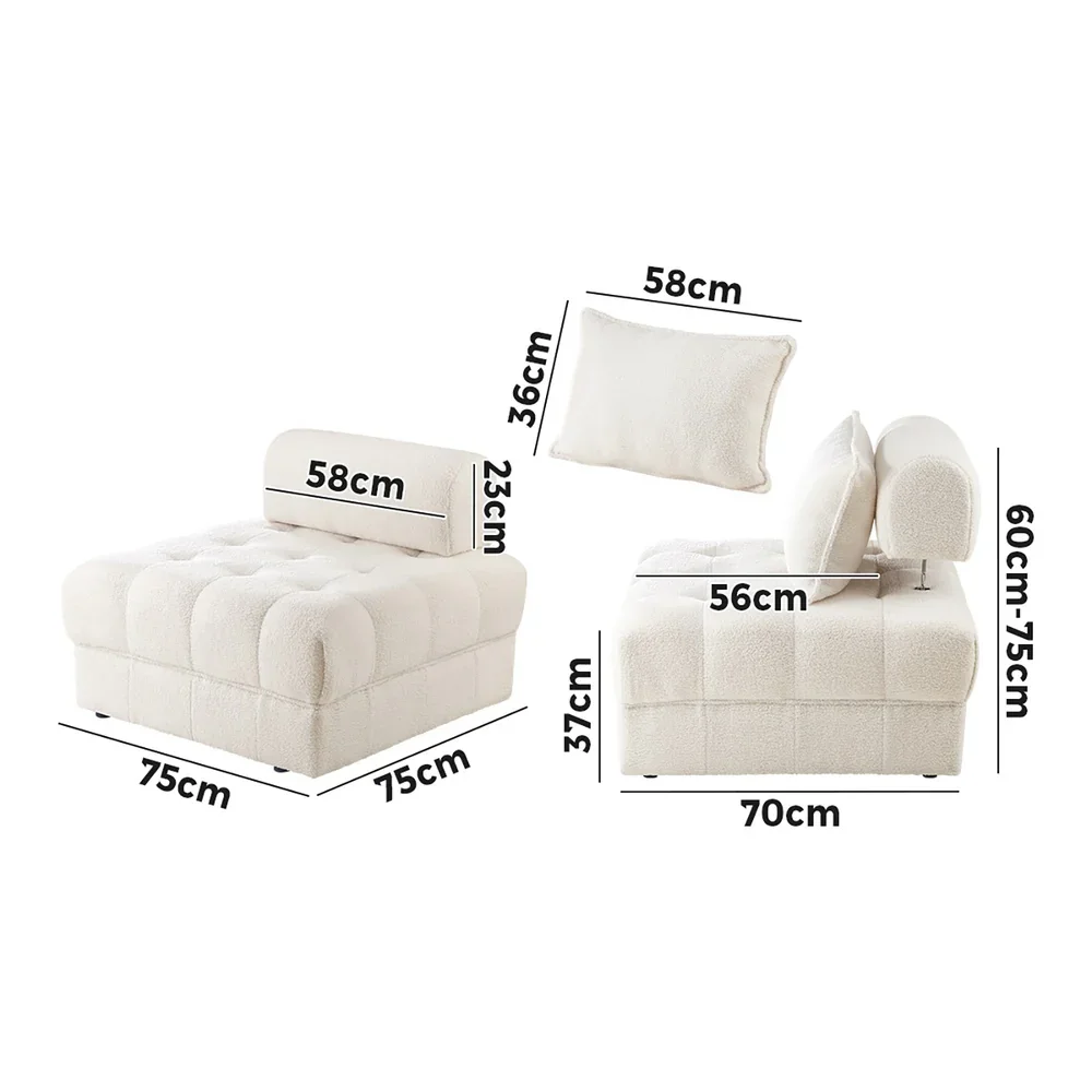 3 Seater Boucle Modular Sofa Lounge Chair Armless White - Image 5