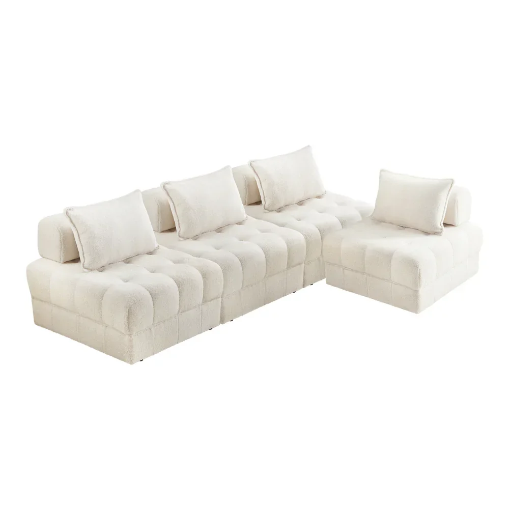 4 Seater Boucle Modular Sofa Lounge Chair Armless White