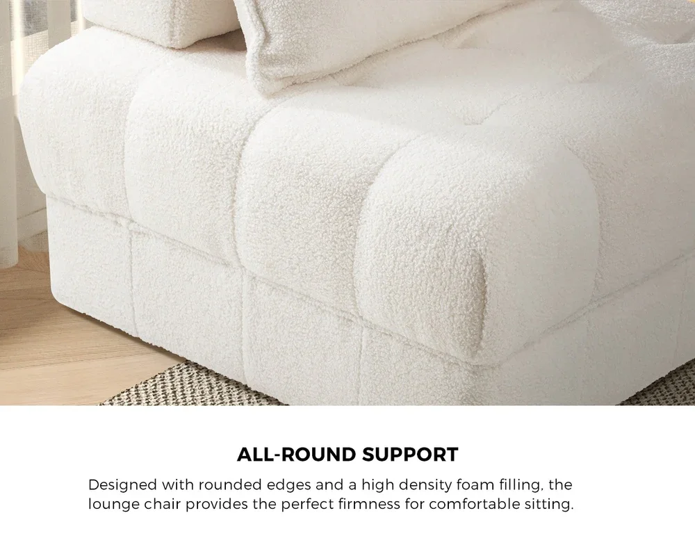 4 Seater Boucle Modular Sofa Lounge Chair Armless White - Image 3