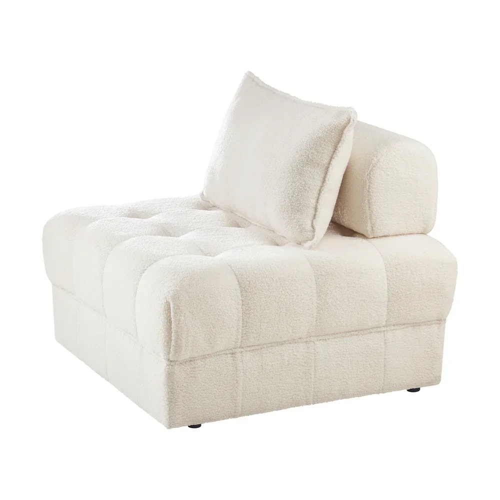 4 Seater Boucle Modular Sofa Lounge Chair Armless White - Image 5
