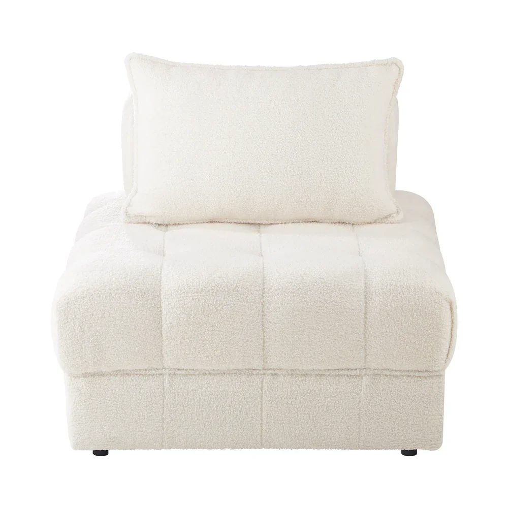 4 Seater Boucle Modular Sofa Lounge Chair Armless White - Image 7