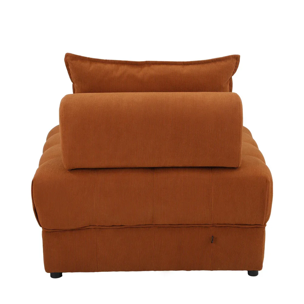 1 Seater Velvet Modular Sofa Lounge Chair with Backrest Brown - Image 3