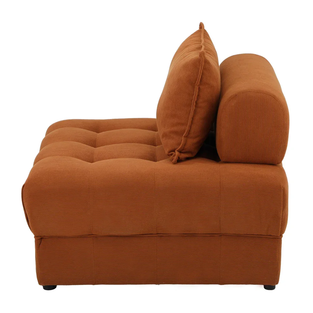 1 Seater Velvet Modular Sofa Lounge Chair with Backrest Brown - Image 4