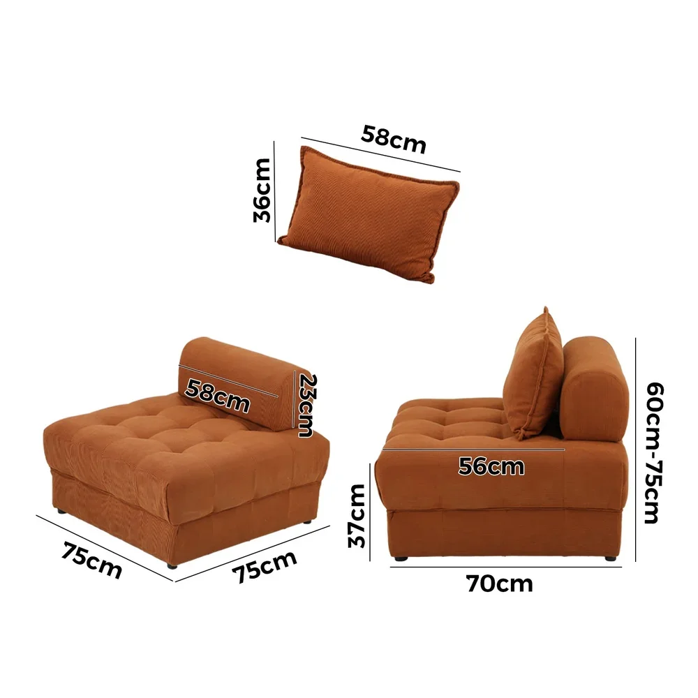 1 Seater Velvet Modular Sofa Lounge Chair with Backrest Brown - Image 6