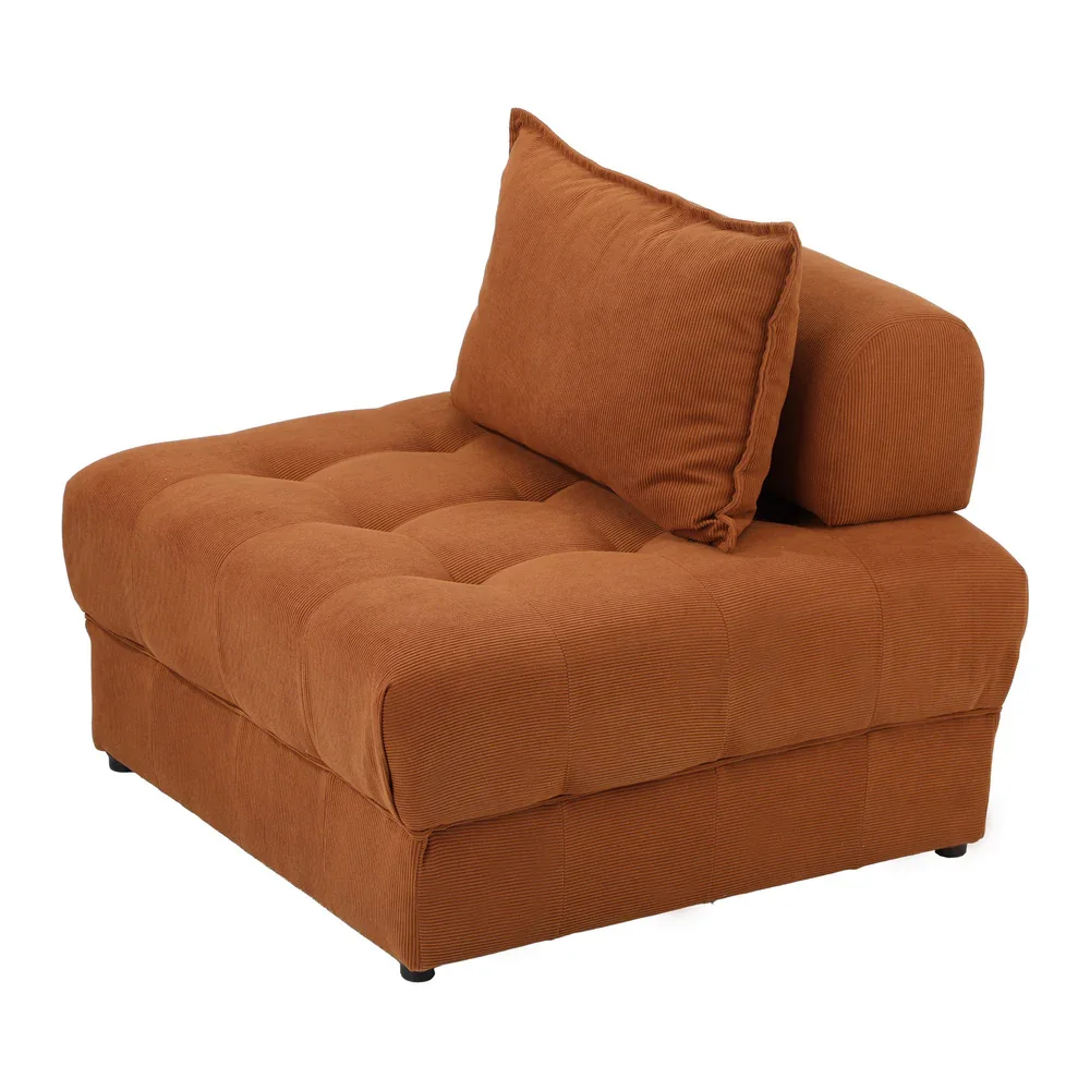 1 Seater Velvet Modular Sofa Lounge Chair with Backrest Brown - Image 7