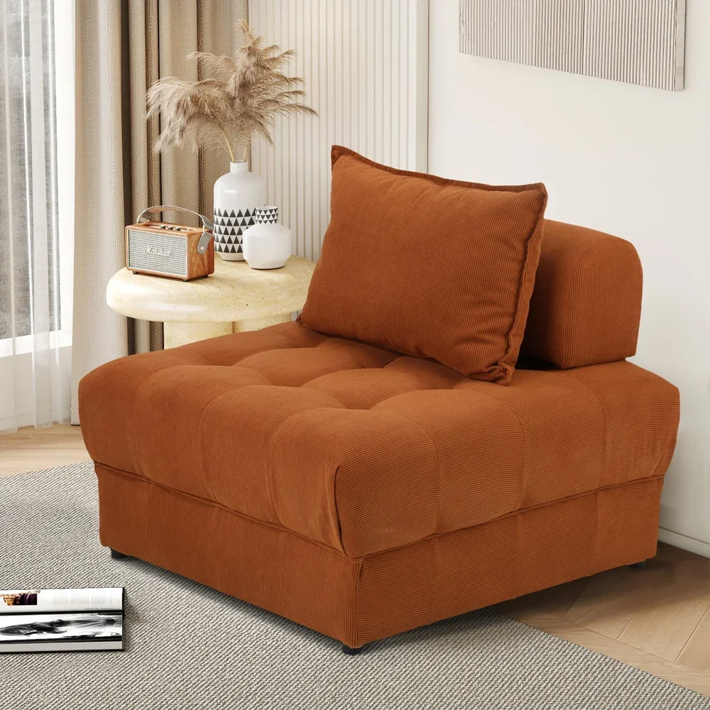 1 Seater Velvet Modular Sofa Lounge Chair with Backrest Brown - Image 8