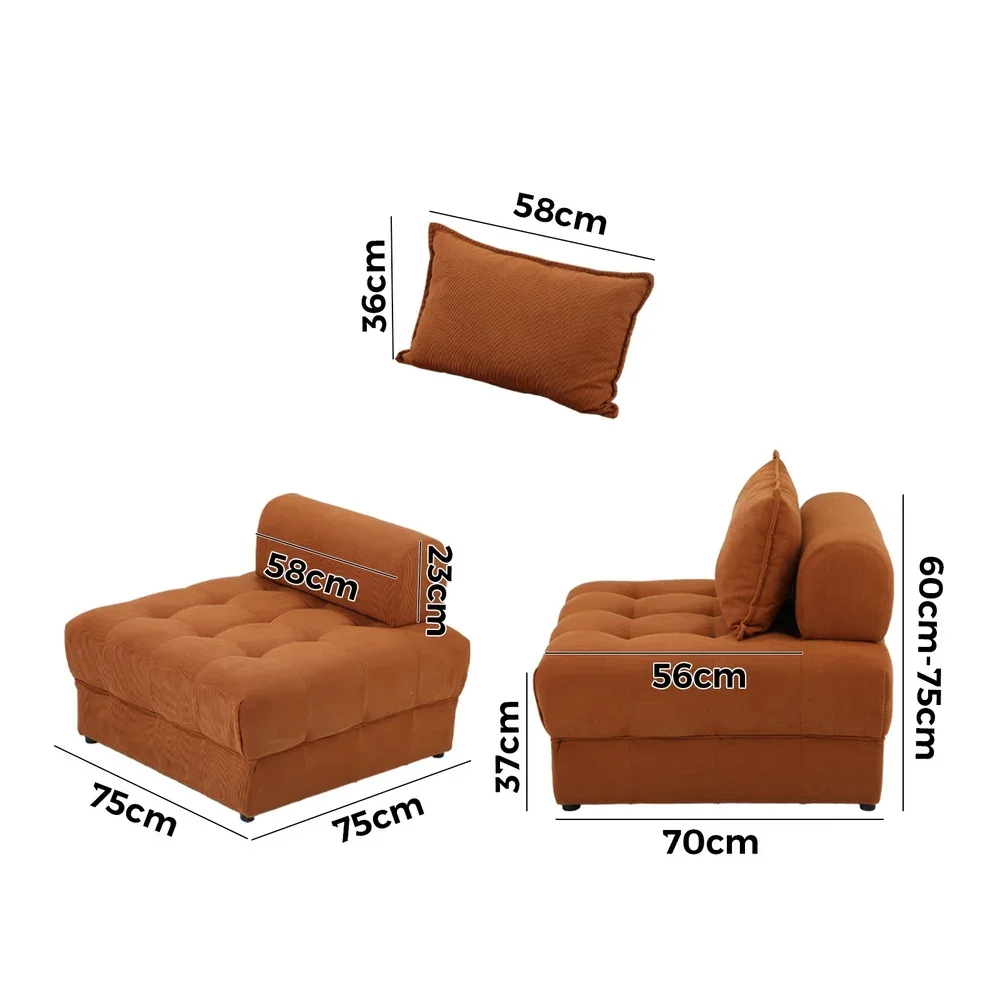 4 Seater Velvet Modular Sofa Lounge Chair with Backrest Brown - Image 2