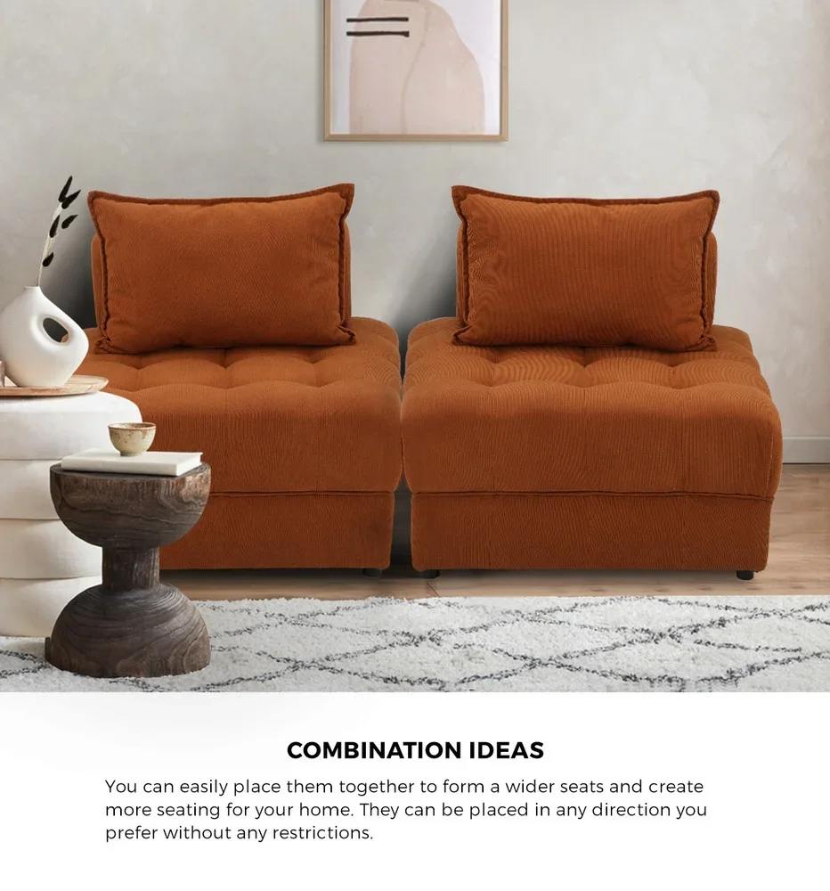 4 Seater Velvet Modular Sofa Lounge Chair with Backrest Brown - Image 6