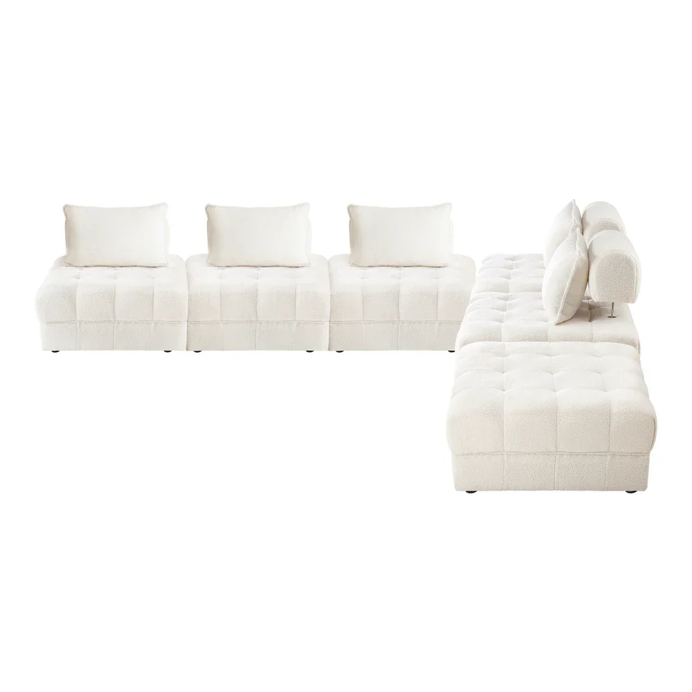 6 Seater Boucle Modular Sofa & Ottoman Set Armless White - Image 2