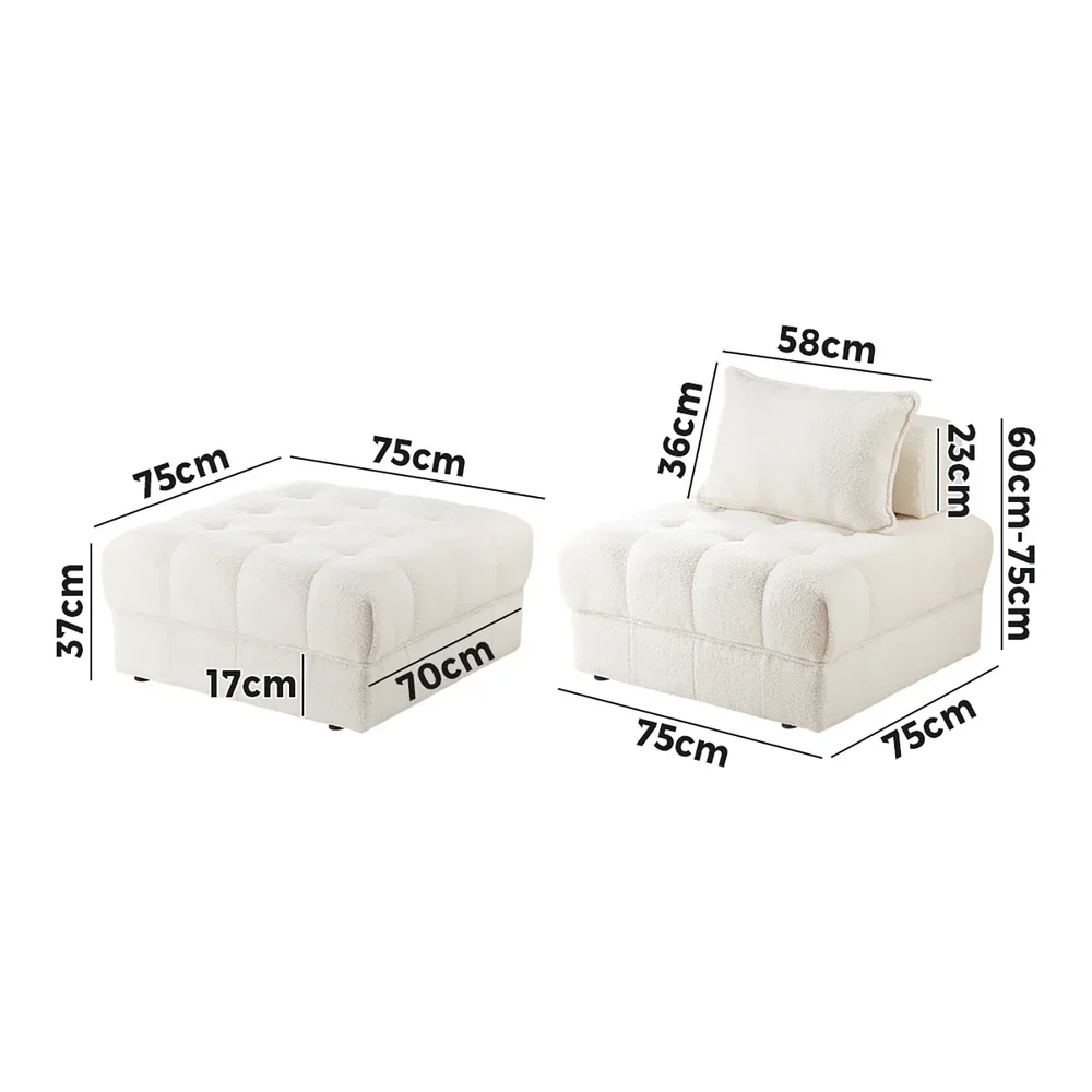 6 Seater Boucle Modular Sofa & Ottoman Set Armless White - Image 4