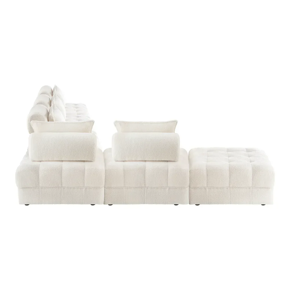 6 Seater Boucle Modular Sofa & Ottoman Set Armless White - Image 5