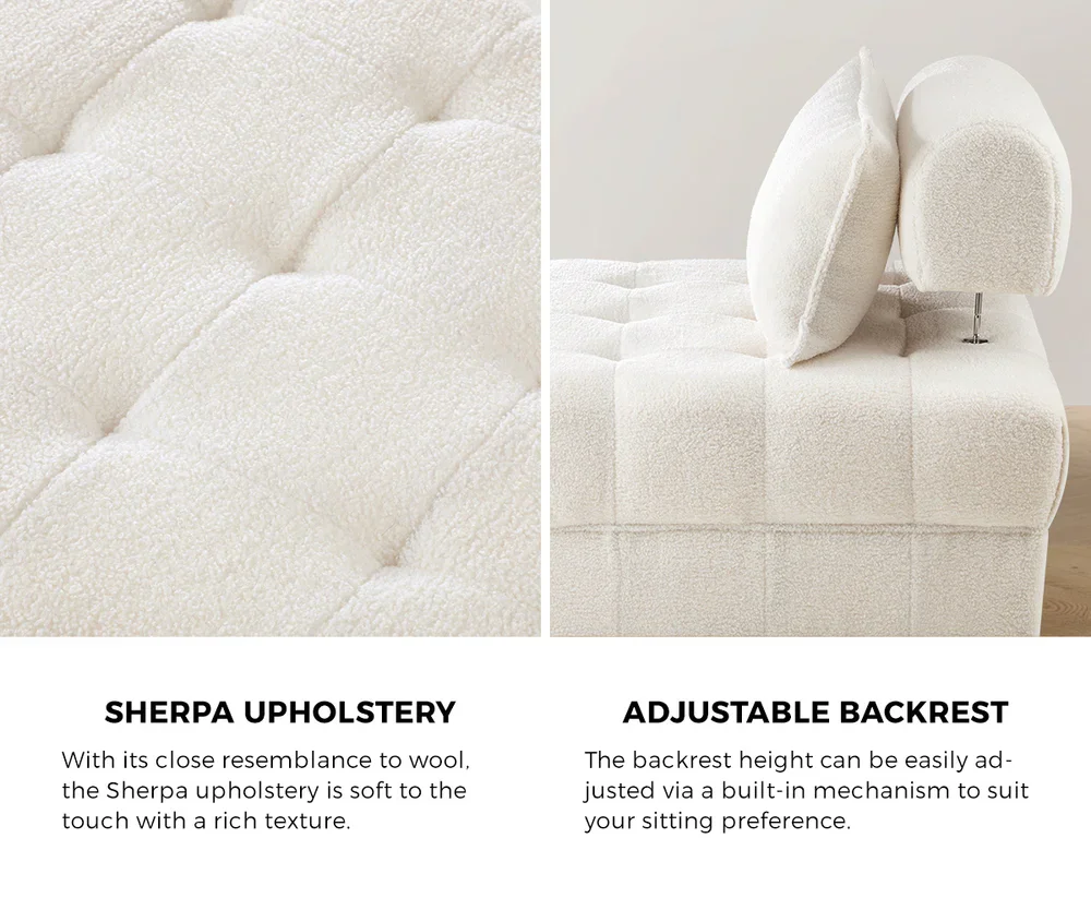 6 Seater Boucle Modular Sofa & Ottoman Set Armless White - Image 7