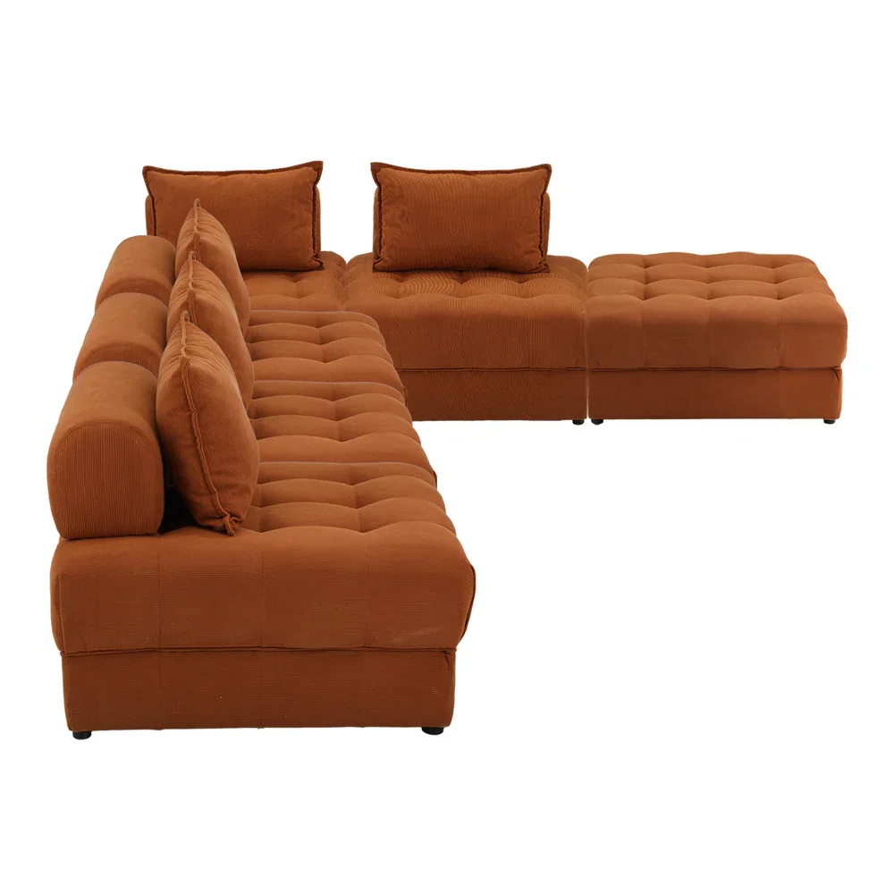 6 Seater Velvet Modular Sofa & Ottoman Set with Backrest Brown - Image 7