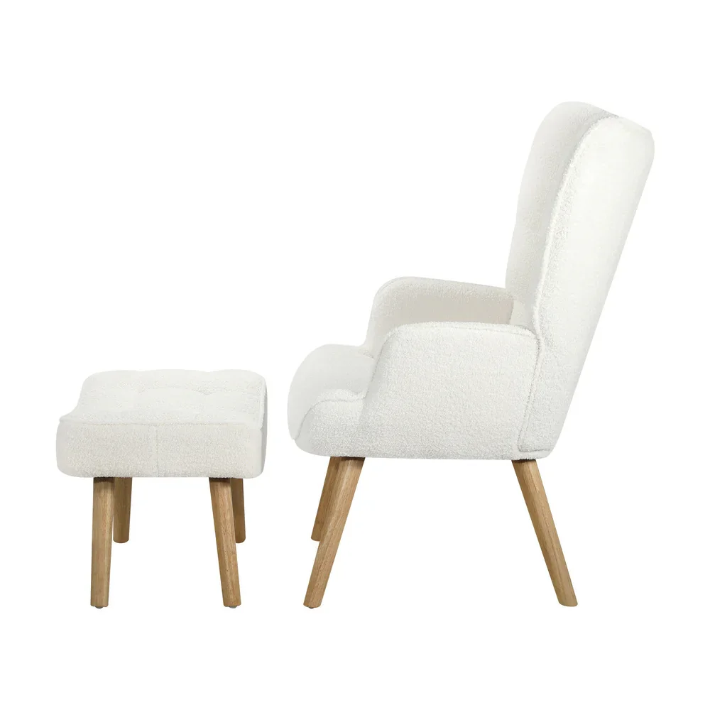 2x Armchair Lounge Chair Ottoman Sherpa Sofa White - Image 3
