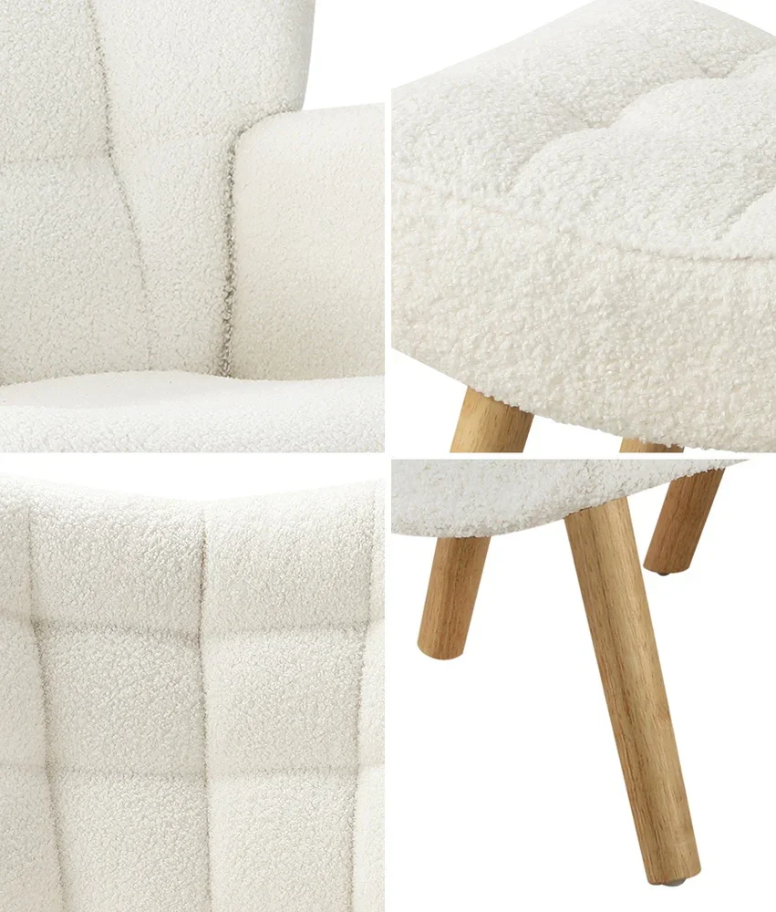 2x Armchair Lounge Chair Ottoman Sherpa Sofa White - Image 5