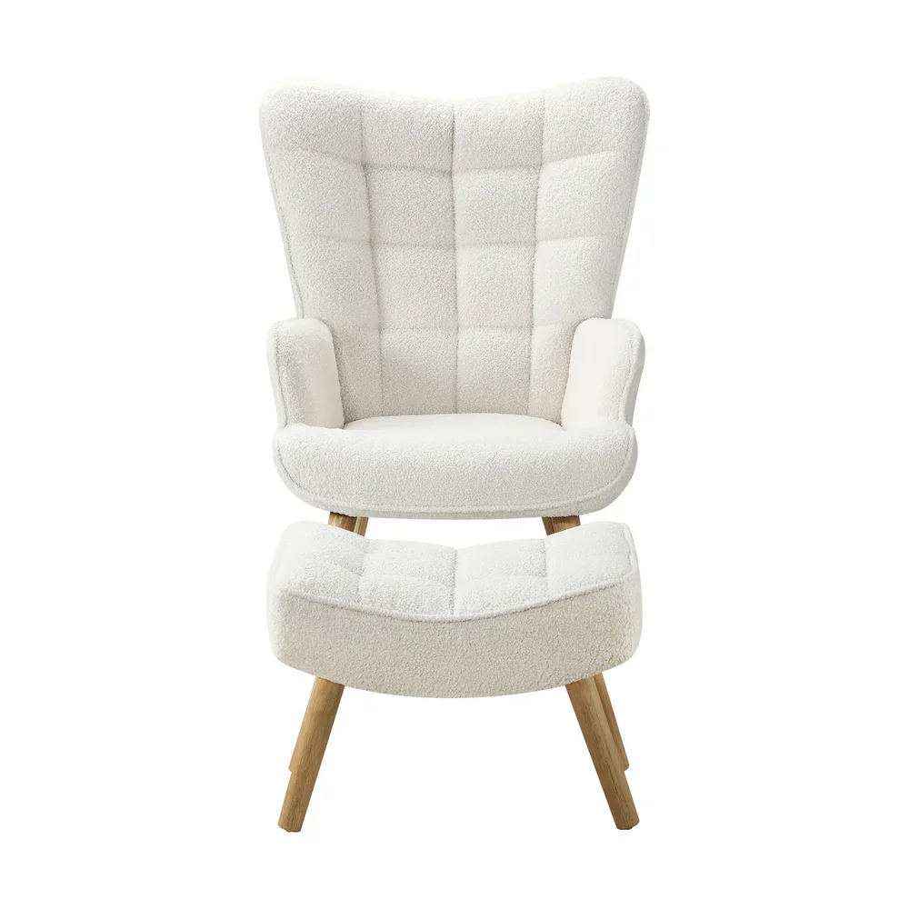 2x Armchair Lounge Chair Ottoman Sherpa Sofa White - Image 8