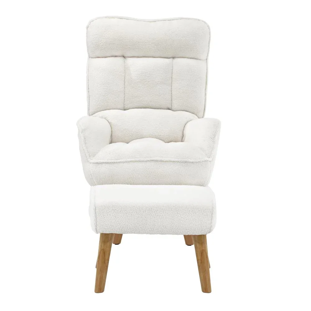 Armchair with Ottoman Swivel Sherpa White - Image 4