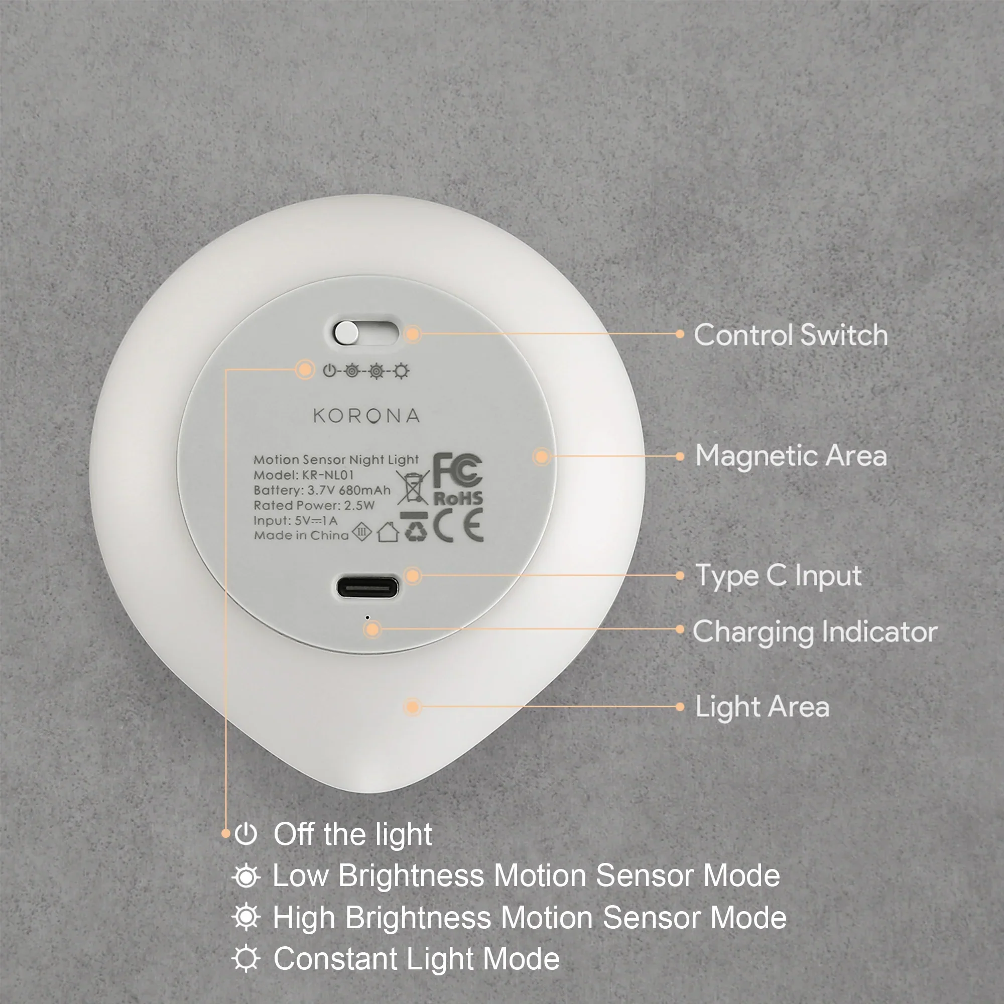 Motion Sensor Night Light USB-C Rechargeable Closet Light 2 Packs - Image 6