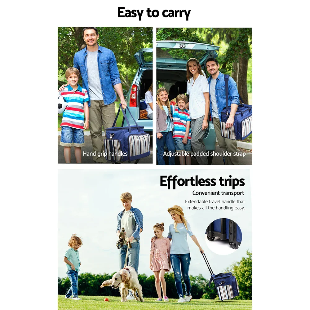 6 Person Picnic Basket Set Bag Wheels Insulated Trolley - Image 4
