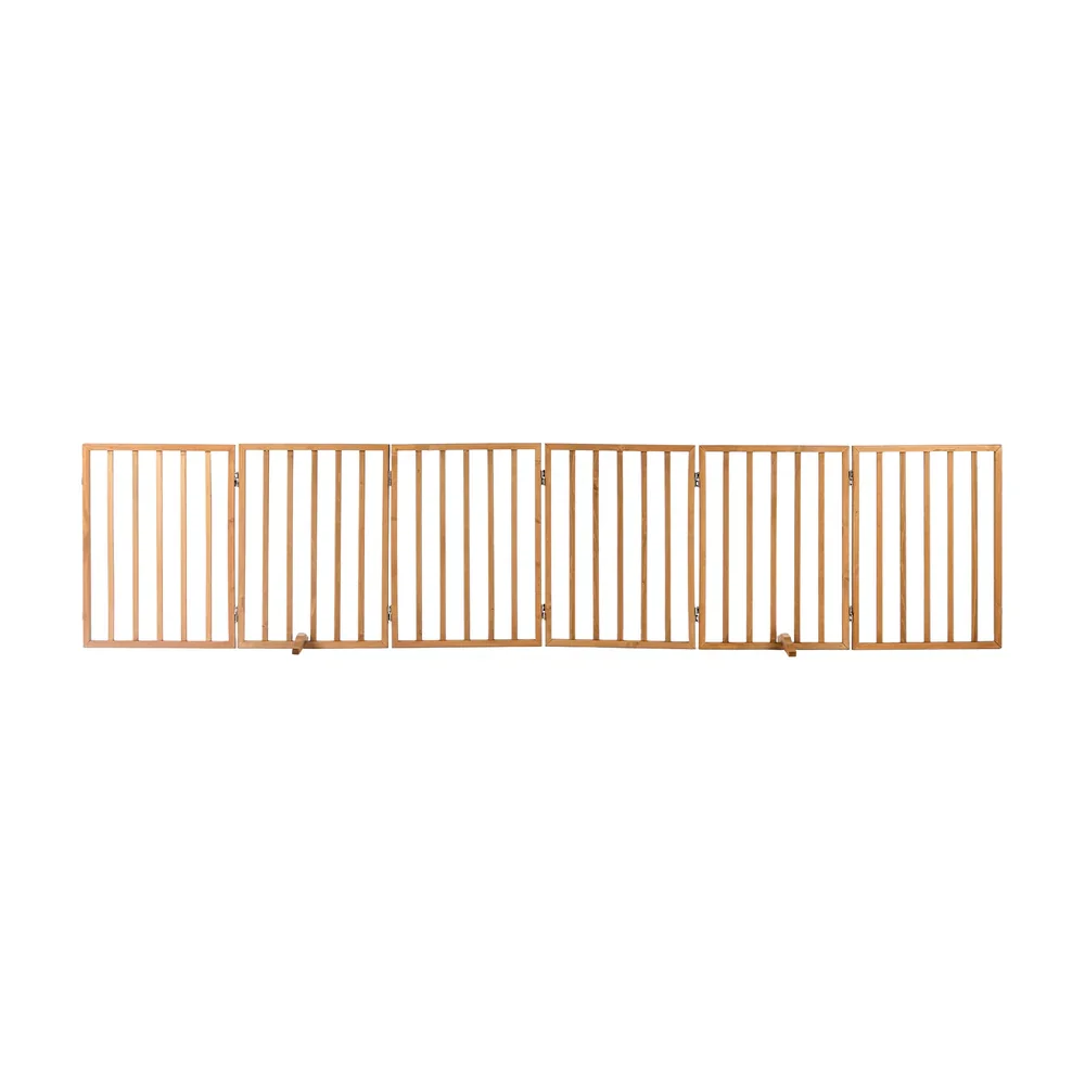 Wooden Pet Gate Dog Fence Safety Stair Barrier 6 Panels Natural - Image 3