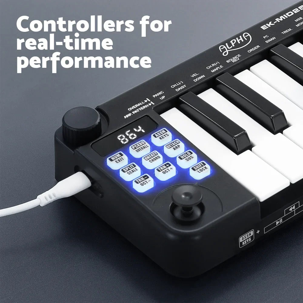 25-Key MIDI Keyboard Controller Portable USB Laptop Black - Image 3