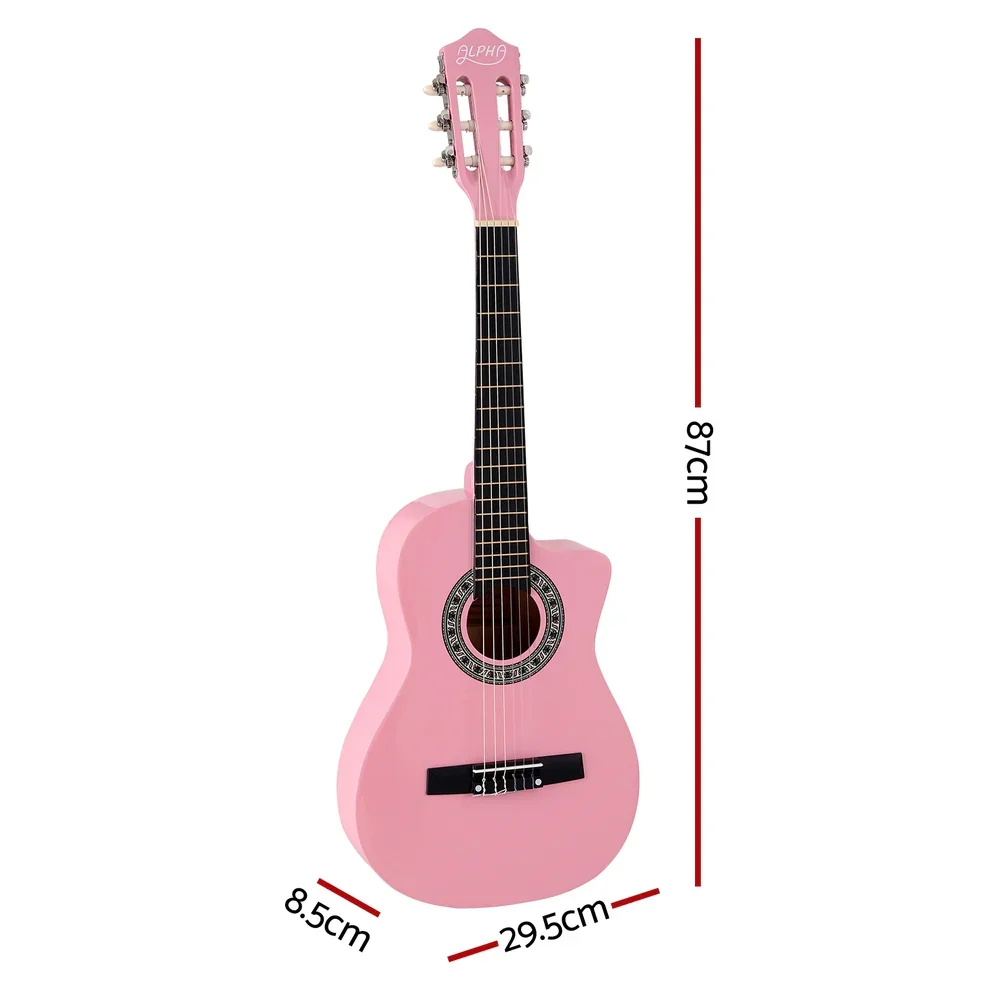34 Inch Classical Guitar Wooden Body Nylon String Beginner Kids Gift Pink - Image 2