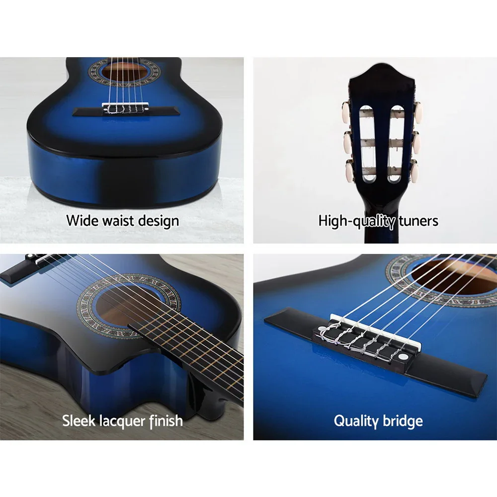34 Inch Classical Guitar Wooden Body Nylon String Beginner Kids Gift Blue - Image 5