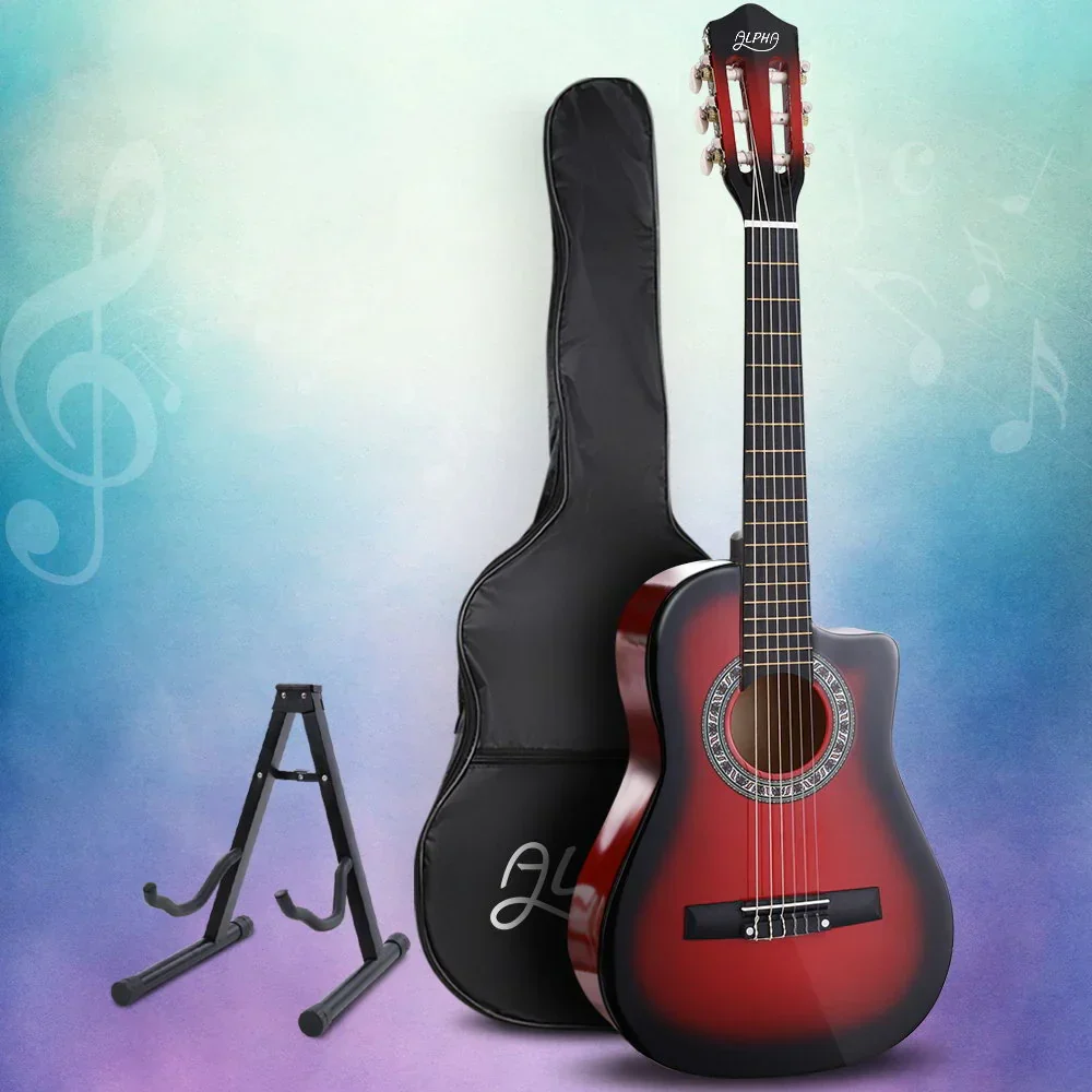 34 Inch Classical Guitar Wooden Body Nylon String w/ Stand Beignner Red - Image 8