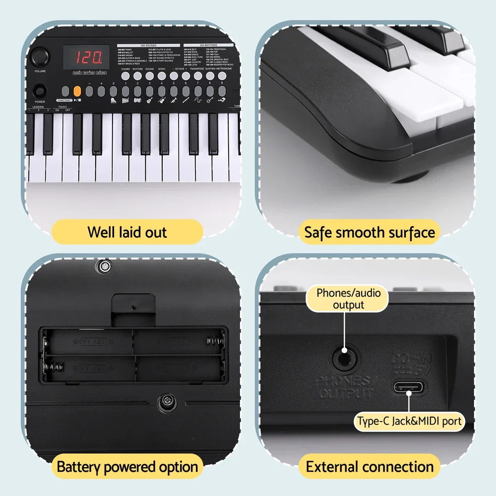 37-Key Digital Piano Keyboard Electric Black - Image 4