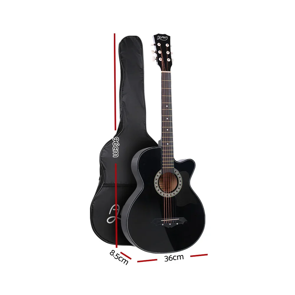 38 Inch Acoustic Guitar Wooden Body Steel String Full Size w/ Stand Black - Image 2