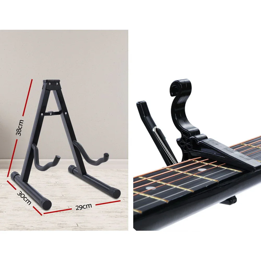 38 Inch Acoustic Guitar Wooden Body Steel String Full Size w/ Stand Black - Image 5