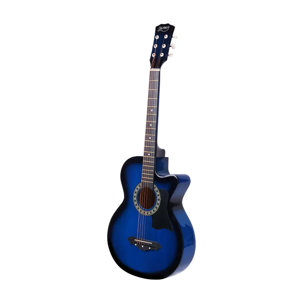 38 Inch Acoustic Guitar Wooden Body Steel String Full Size w/ Stand Blue - Image 3