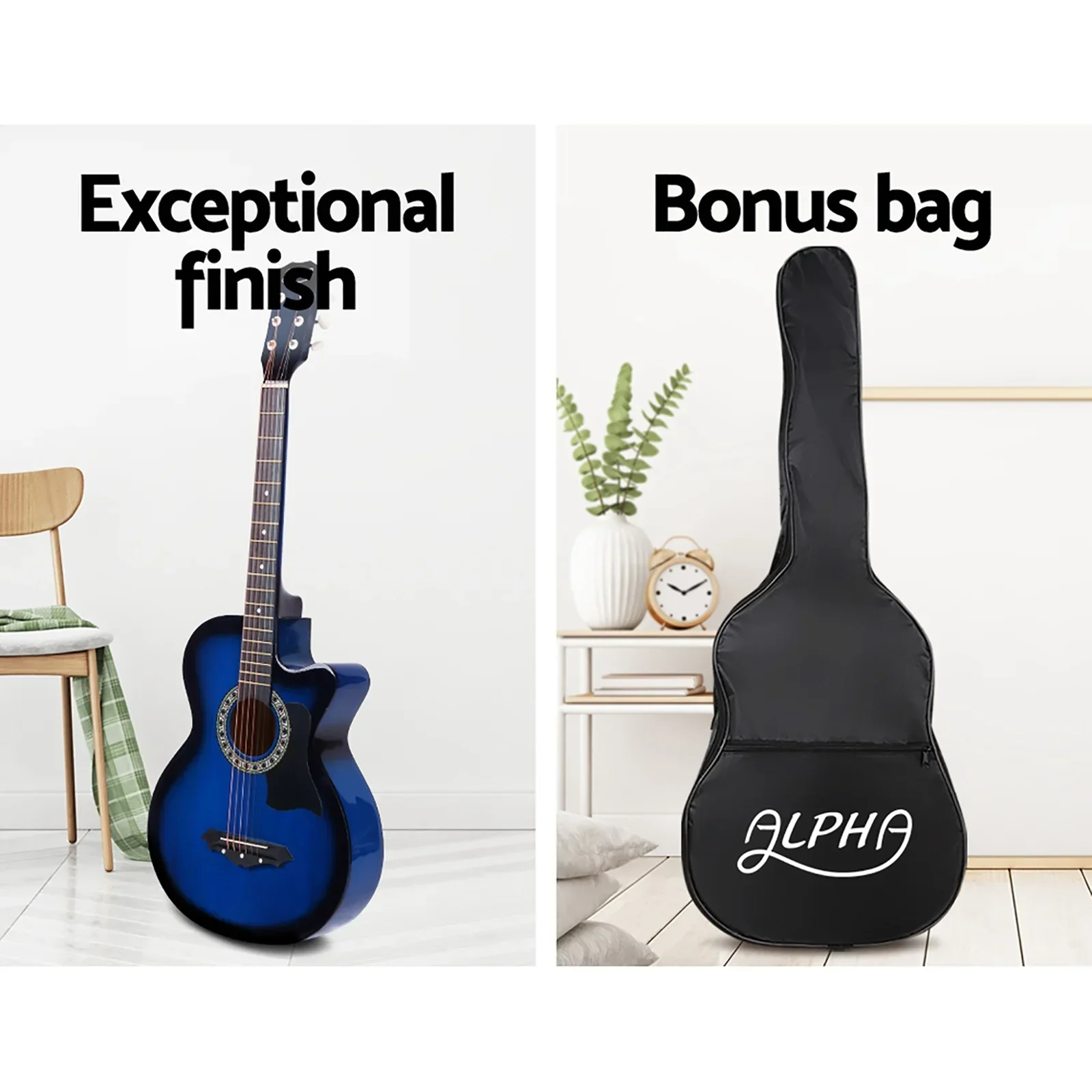38 Inch Acoustic Guitar Wooden Body Steel String Full Size w/ Stand Blue - Image 4