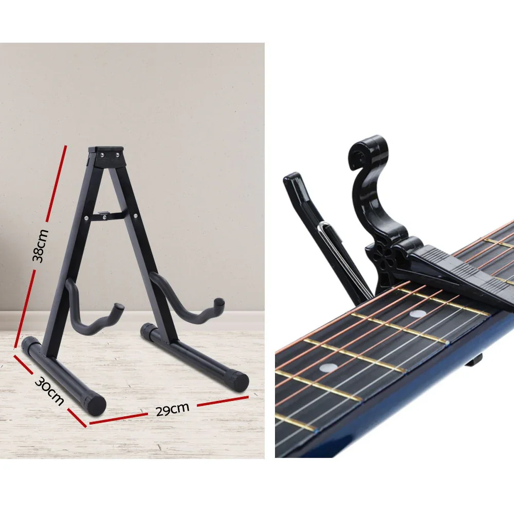 38 Inch Acoustic Guitar Wooden Body Steel String Full Size w/ Stand Blue - Image 5