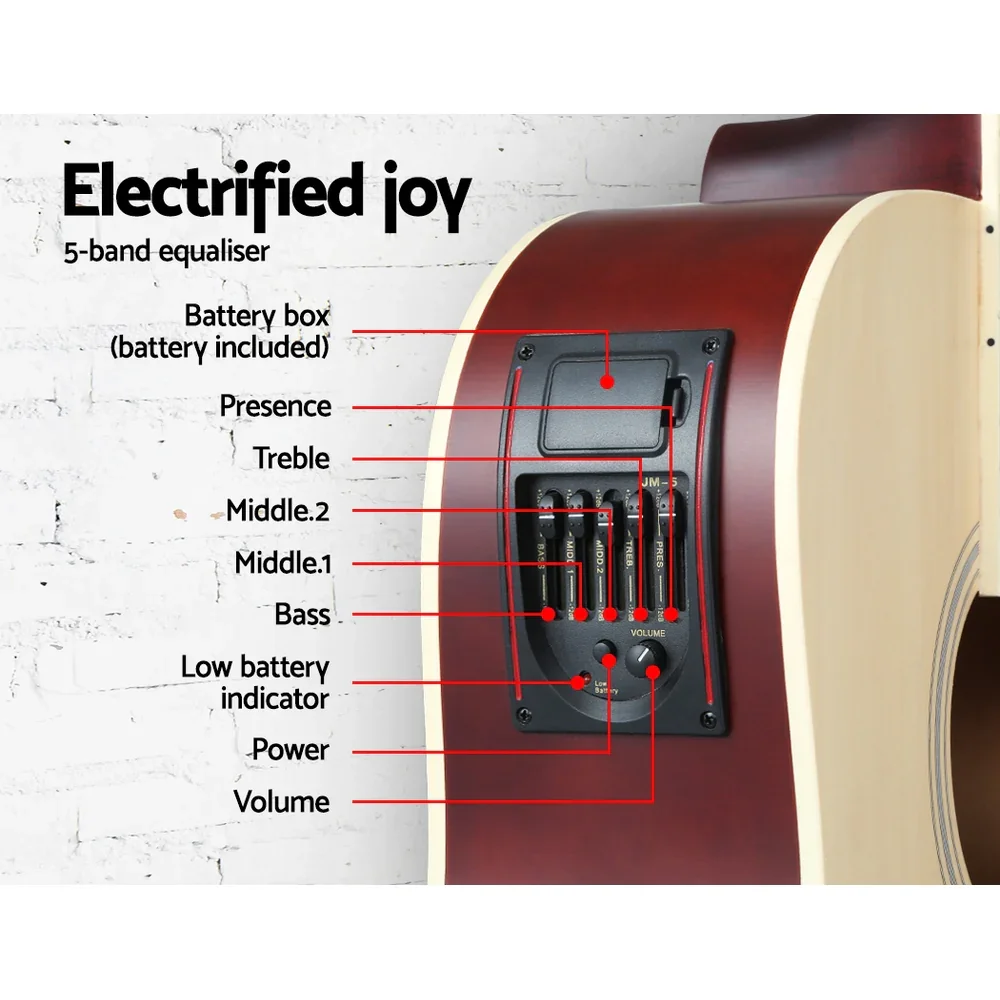 41 Inch Acoustic Guitar Equaliser Electric Output Jack Cutaway Wood - Image 4