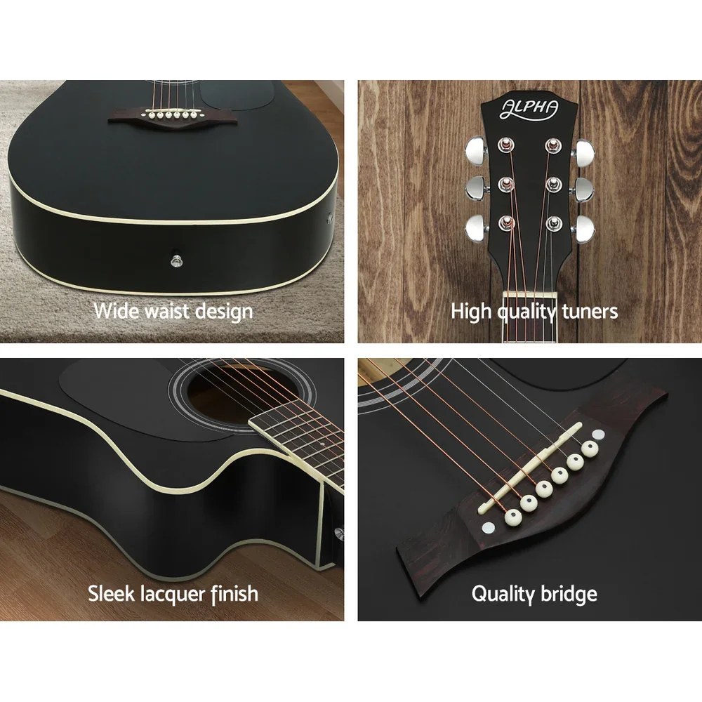 41 Inch Acoustic Guitar Equaliser Electric Output Jack Cutaway Black - Image 4