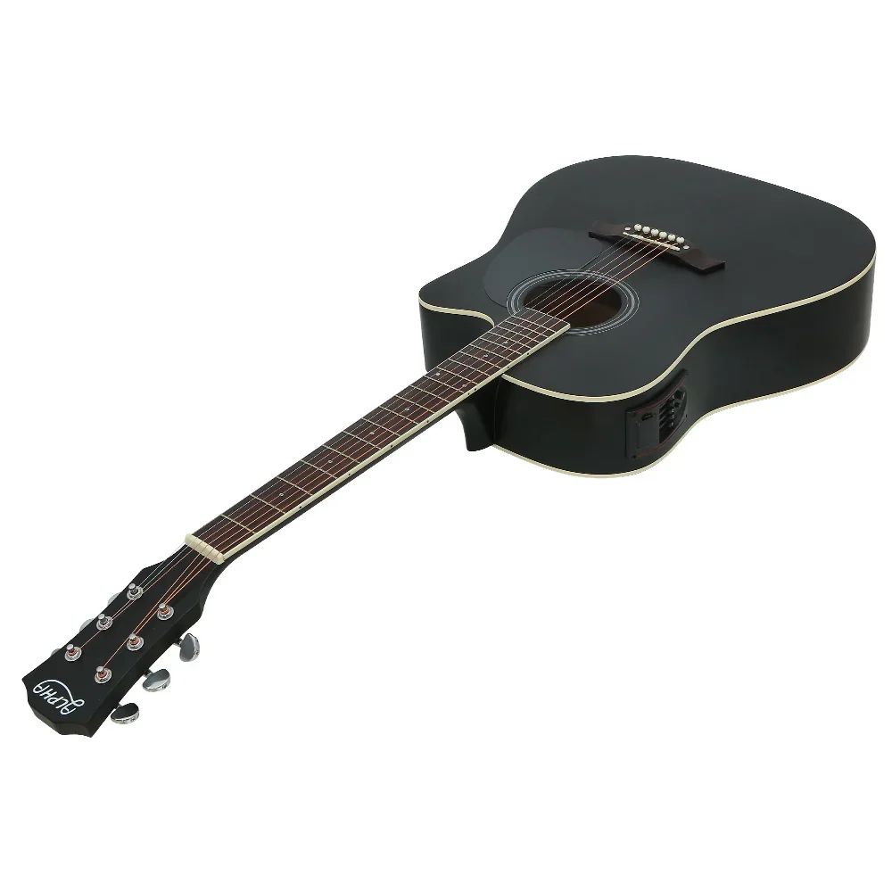 41 Inch Acoustic Guitar Equaliser Electric Output Jack Cutaway Black - Image 7