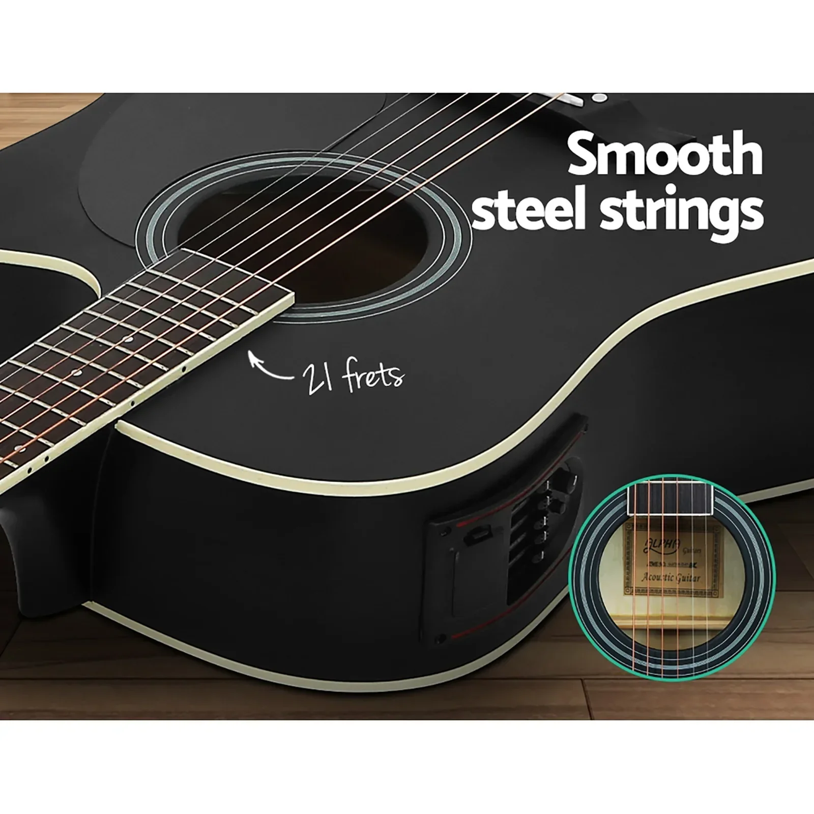 41 Inch Acoustic Guitar Equaliser Electric Output Cutaway w/ Stand Black - Image 5