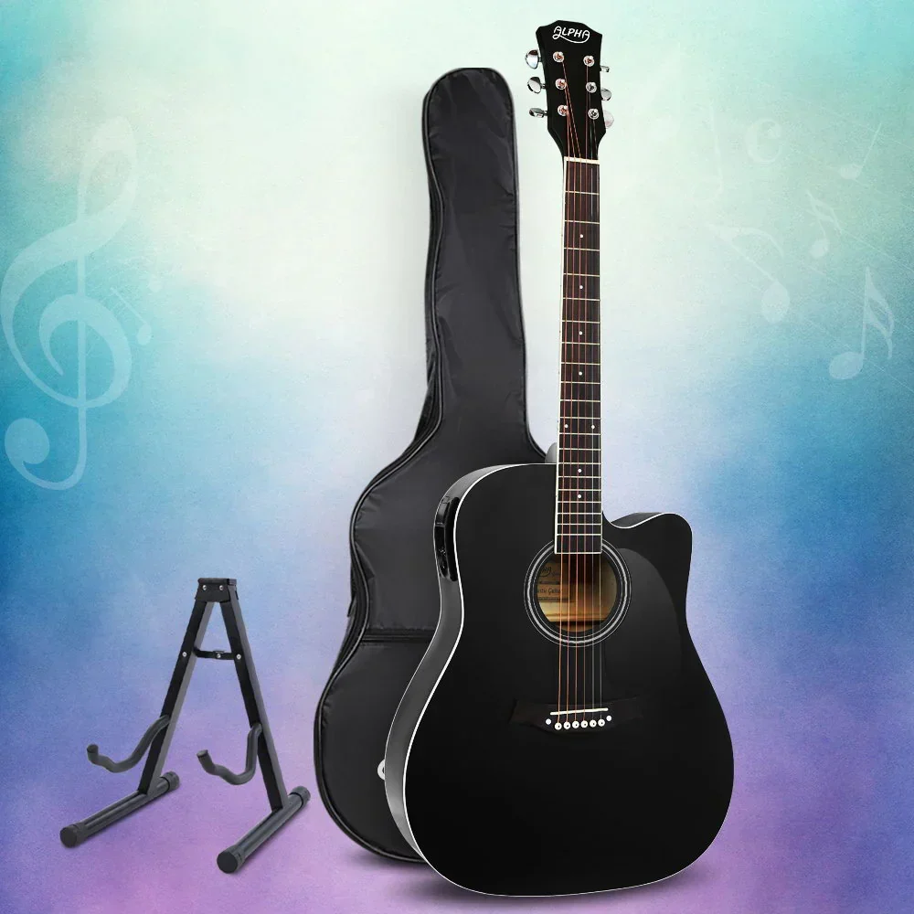 41 Inch Acoustic Guitar Equaliser Electric Output Cutaway w/ Stand Black - Image 8