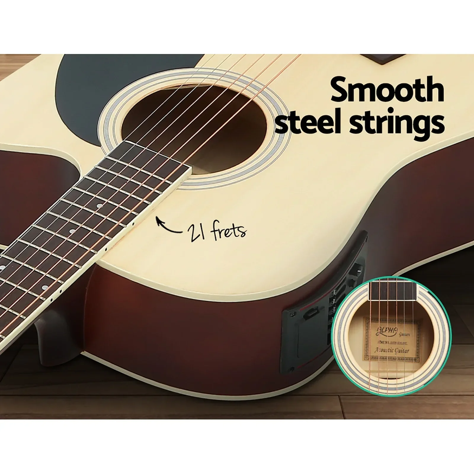 41 Inch Acoustic Guitar Equaliser Electric Output Cutaway w/ Stand Wood - Image 5