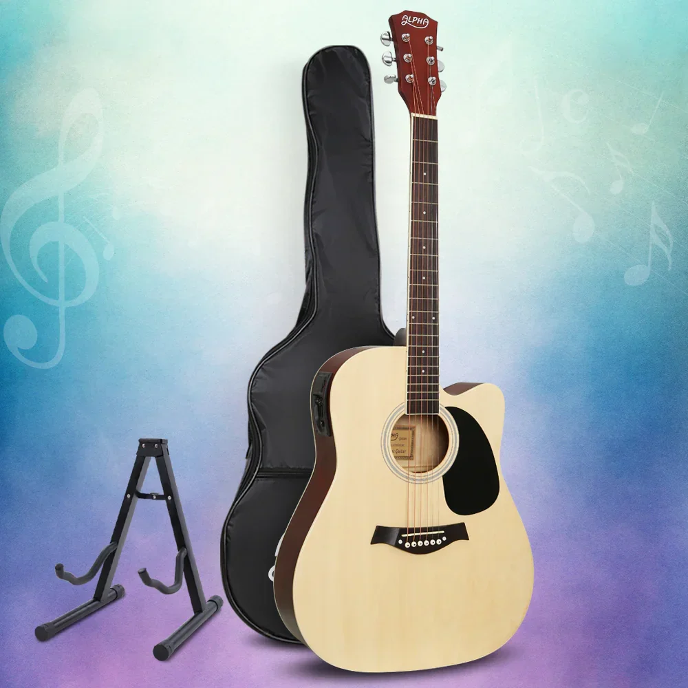 41 Inch Acoustic Guitar Equaliser Electric Output Cutaway w/ Stand Wood - Image 8