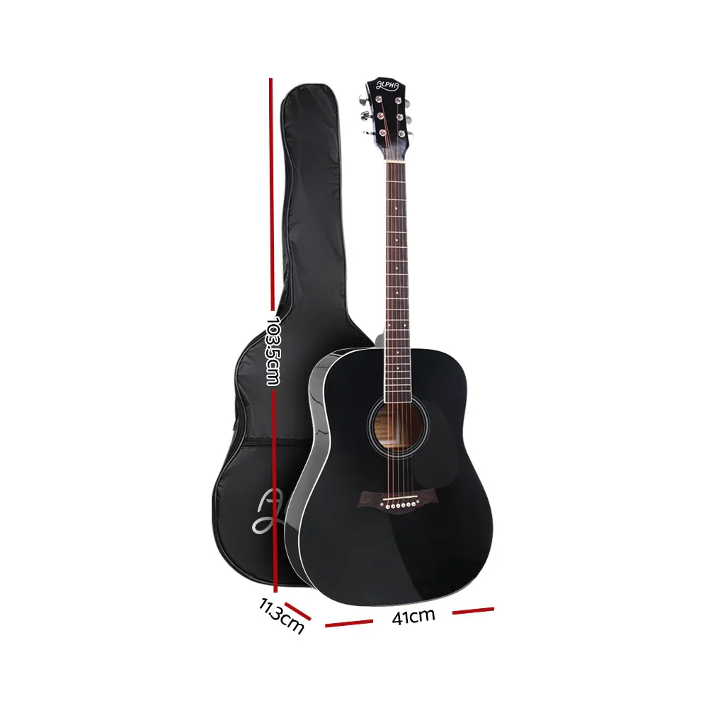 41 Inch Acoustic Guitar Wooden Body Steel String Dreadnought Black - Image 5