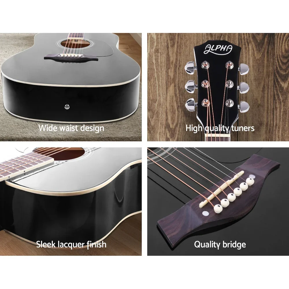 41 Inch Acoustic Guitar Wooden Body Steel String Dreadnought Stand Black - Image 3