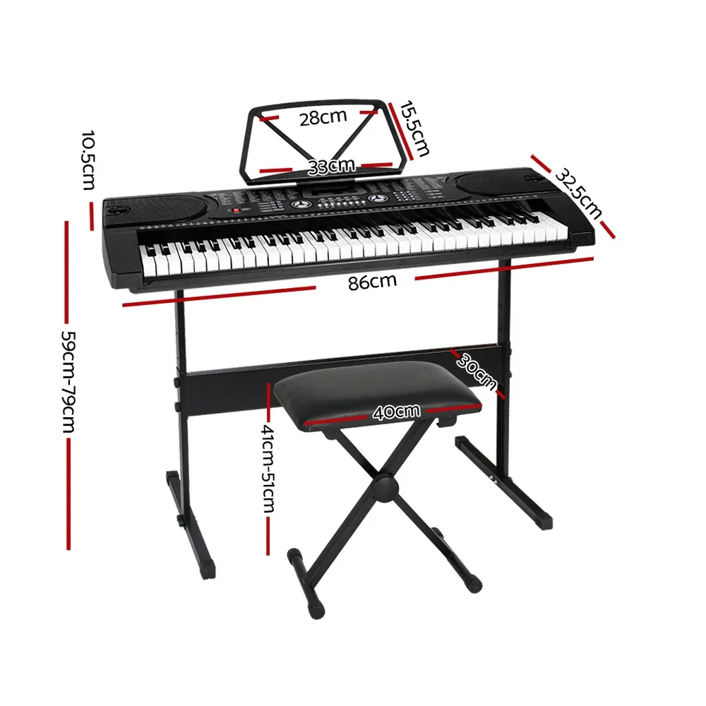 61 Keys Electronic Piano Keyboard Digital Electric w/ Stand Stool Black - Image 2