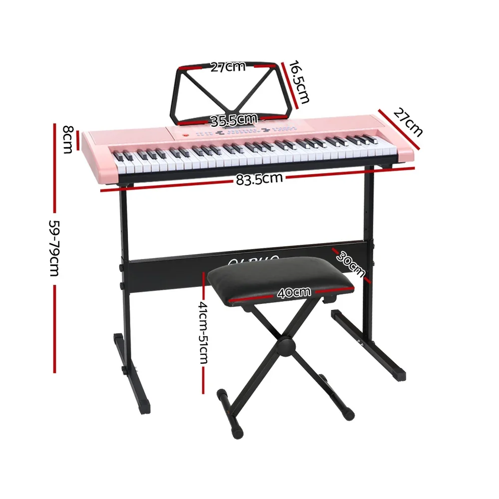 61 Keys Electronic Piano Keyboard Digital Electric w/ Stand Stool Pink - Image 2