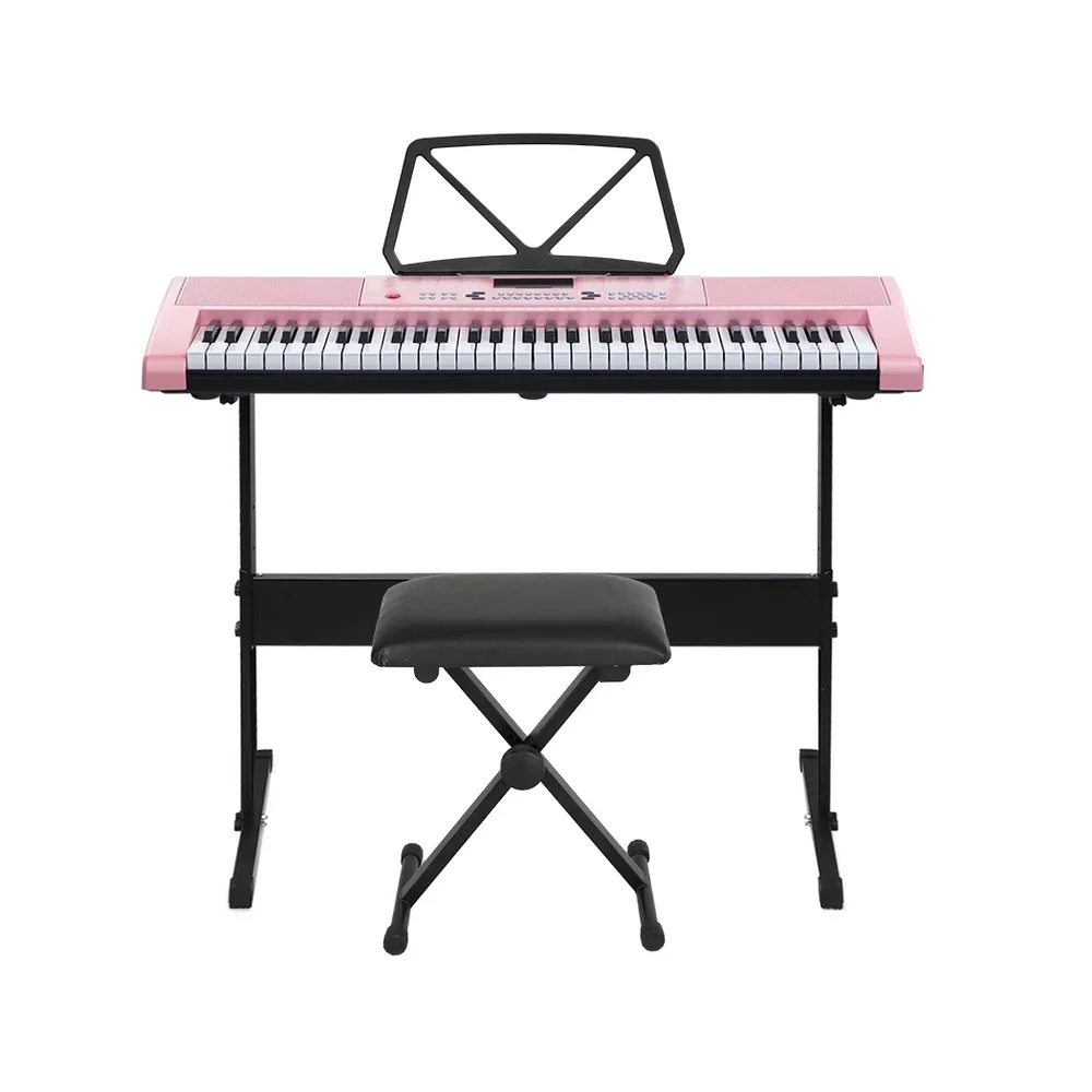 61 Keys Electronic Piano Keyboard Digital Electric w/ Stand Stool Pink - Image 3