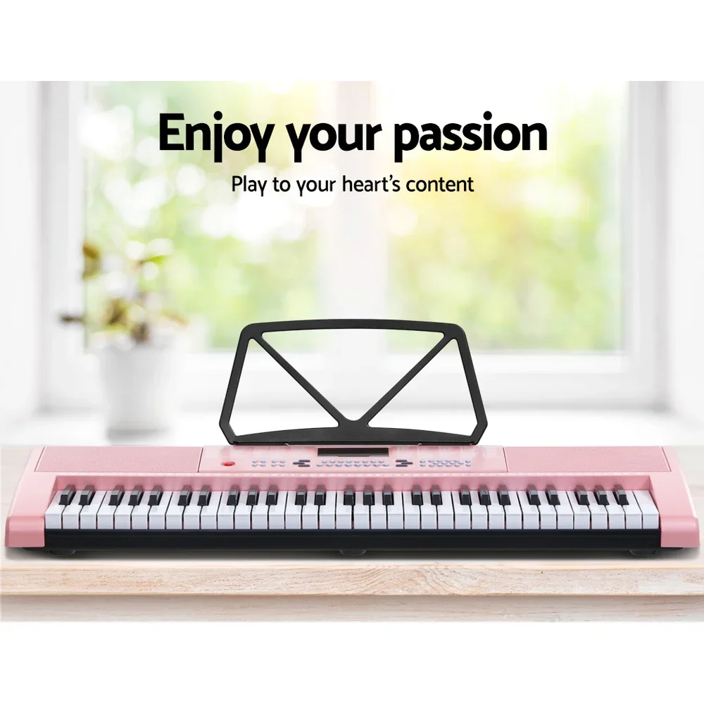 61 Keys Electronic Piano Keyboard Digital Electric w/ Stand Stool Pink - Image 4