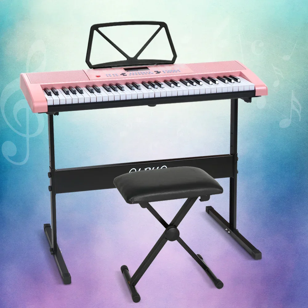 61 Keys Electronic Piano Keyboard Digital Electric w/ Stand Stool Pink - Image 7