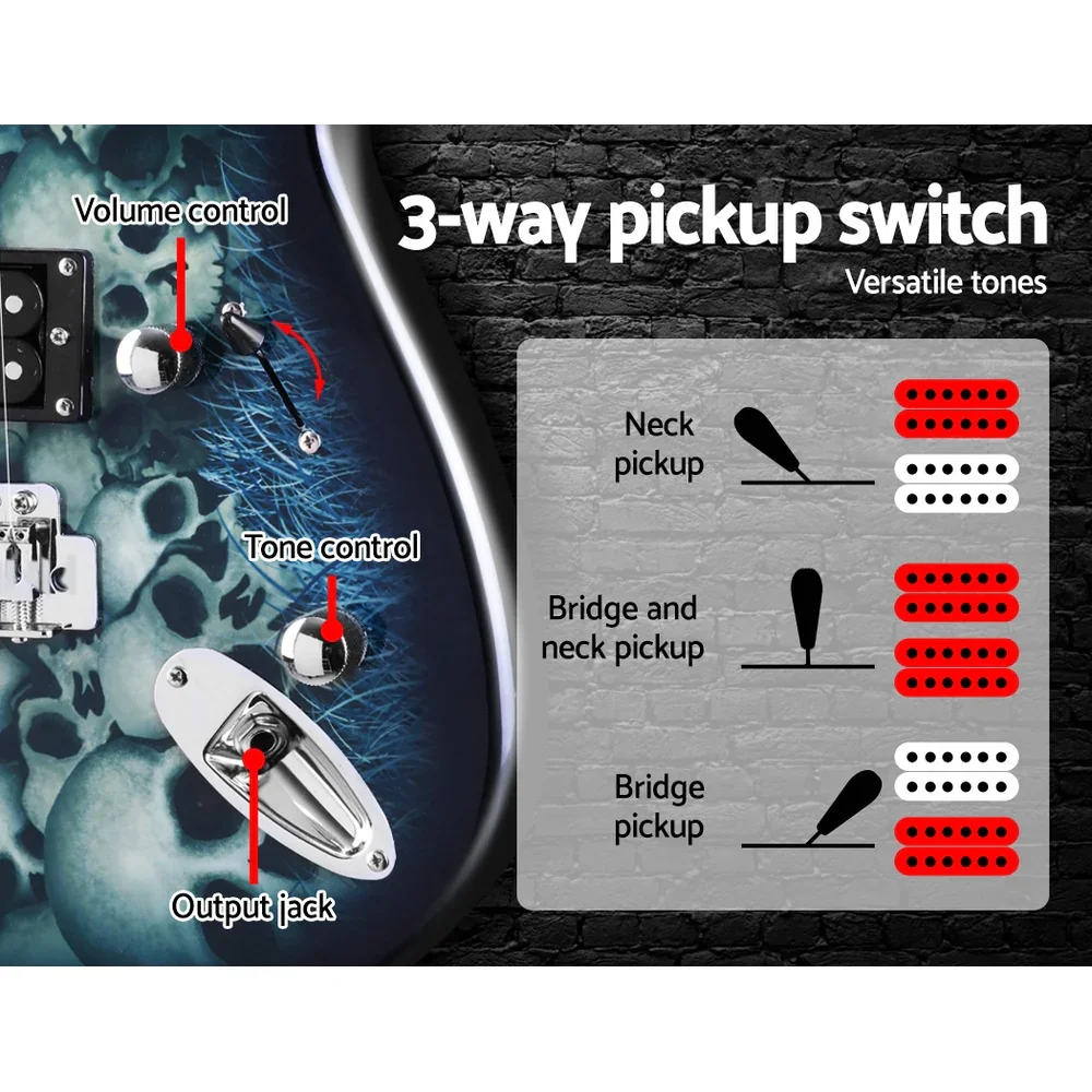 41 Inch Electirc Guitar Humbucker Pickup Switch Full Size Skull Pattern - Image 7